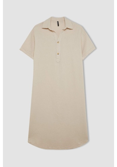 DeFacto Regular Fit Düğmeli Polo Yaka Basic Düz Müslin Kısa Kollu Midi Elbise D5363AX24AUBG186 DeFacto Regular Fit Düğmeli Polo Yaka Basic Düz Müslin Kısa Kollu Midi Elbise D5363AX24AUBG186