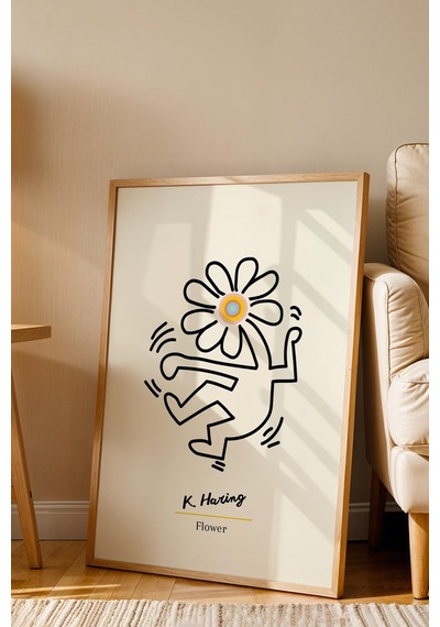 Keith Haring Flower Çerçeveli Tablo - Eklektik Tarz Duvar Dekoru