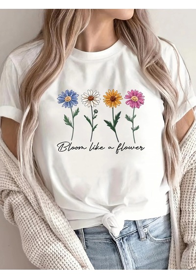Flood Of Style Kadın Beyaz Like A Flower Baskılı Oversize