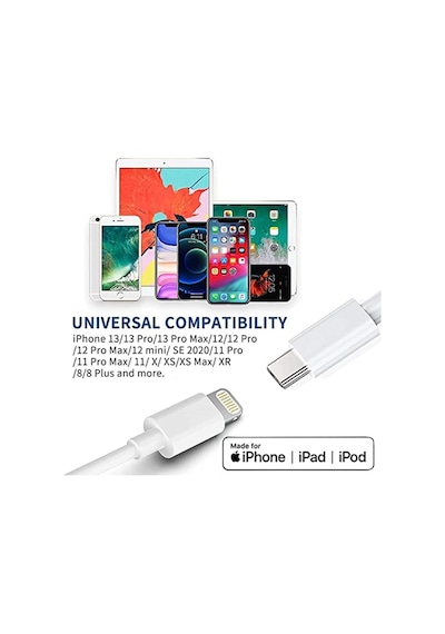 Apple Uyumlu iPhone 14 13 12 ve 11 X XR XS iPad  2020 Tüm Pro Pro Max Modelleri İle USB-C to Lightning 20W