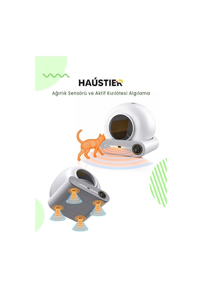 Haustier MSP01 Akıllı Otomatik Kedi Tuvaleti , App Kontrol, 65lt Hazne, 9lt Çöp haznesi, İyonizer Kötü Koku Giderici