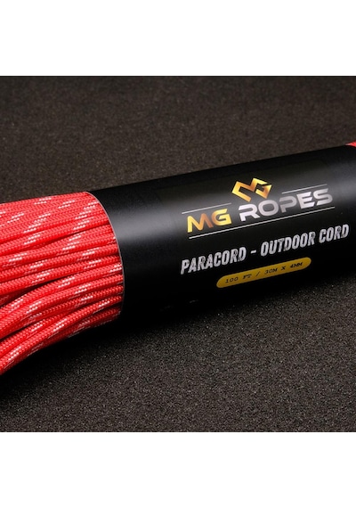 Mg Ropes Polyester Paracord İp 4 Mm Kırmızı Beyaz Desen 30 Metre Kırmızı