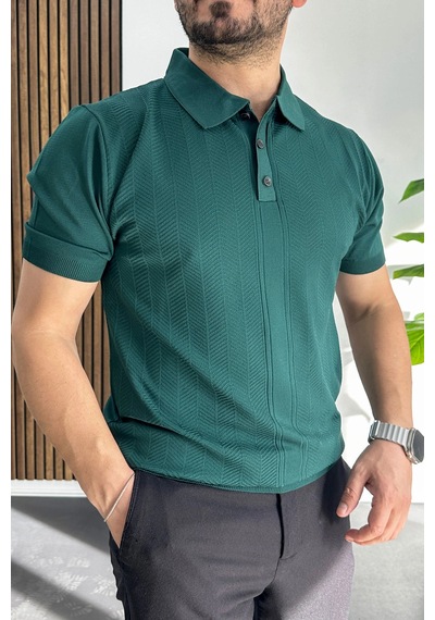 Erkek Desenli Polo Yaka Tişört Yeşil Edw460 Yeşil