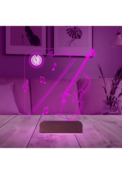 Luvivia Keman Müzik Nota Müzisyen Hediye Kişiye Özel Metal Saatli 3d Lamba - Masa Gece Lambası