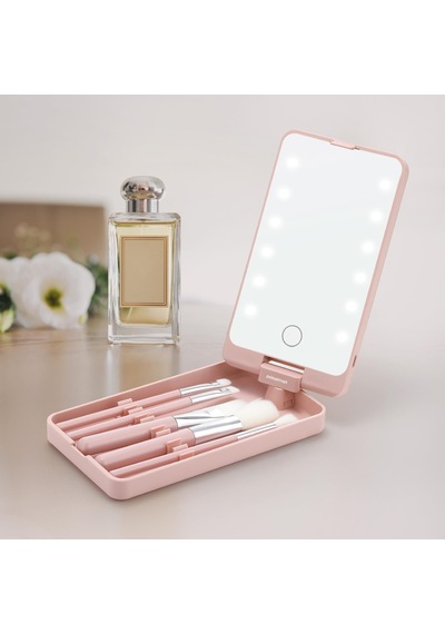 Polosmart PSC21 Led Işıklı Şarjlı Ayna + Fırça Seti Pembe