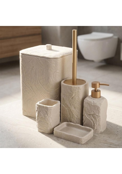 Acar Jhn-09342 Laduree Collection 5'li Köşeli Banyo Set Bej
