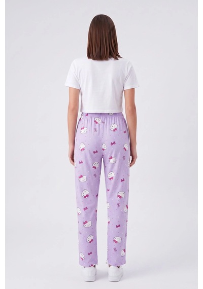 Cemo Kedi Ve Fiyonk Baskılı Beli Lastikli Bağcıklı Pijama Altı 26y-h0020-mr-l Mor