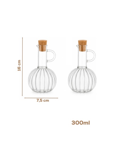 Porsima Lm-0010 Breze 2li Mantar Kapaklı Borosilikat Cam Yağlık Sirkelik Yağdanlık Seti 300ml+300ml