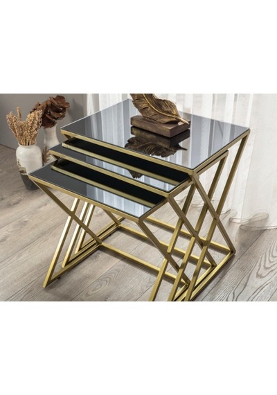 Venedik Gold Metal Ayaklı,Füme Aynalı Zigon Sehpa (533735195)