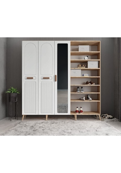 Violin Membran 5 Kapaklı Portmanto Montaj Dahil Meşe Beyaz 200 Cm