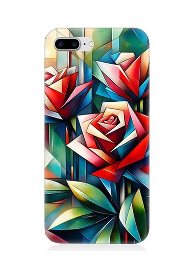 Apple iPhone 7 Plus Uyumlu Soyut Origami Gül Deseni Desenli Silikon Kılıf Çok Renkli