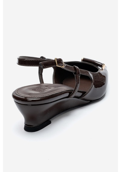 Luvishoes Rhea Kahverengi Rugan Tokalı Mini Dolgu Kadın Topuklu Ayakkabı