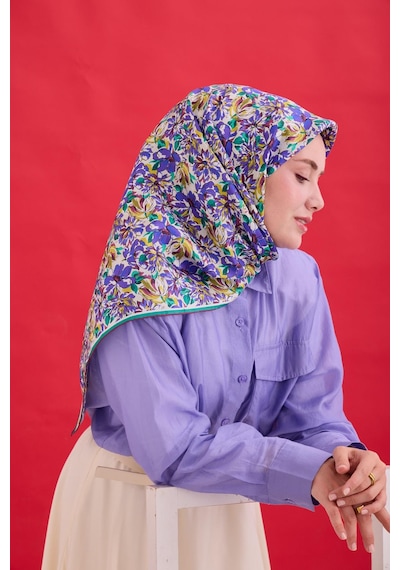 Silk Home Twill İpek Eşarp 11477-24 Ekru, Yağ Yeşili, Asit Yeşili, Bordo