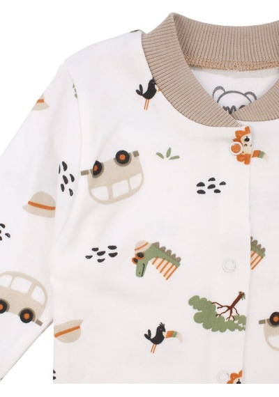 Bebegen Erkek Bebek Ekru Otobüslü Hayvanlı Çıtçıtlı Pijama Takımı Çok Renkli