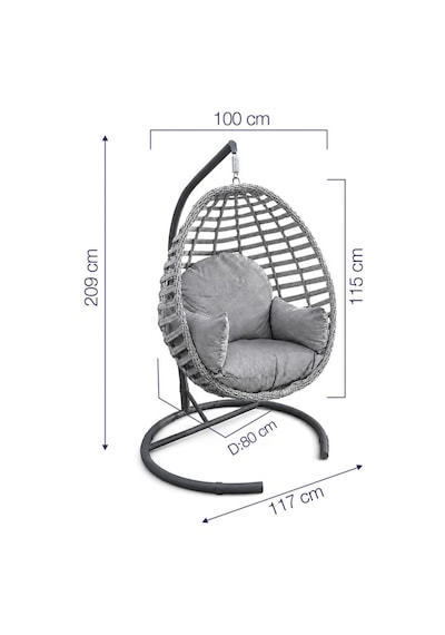 Niron Royal Rattan Bahçe Salıncağı Gri - Minderli Modern Salıncak