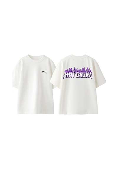Thewert Anti Galalı Tasarım Sırt Baskılı Pamuk Beyaz Oversize T-shirt