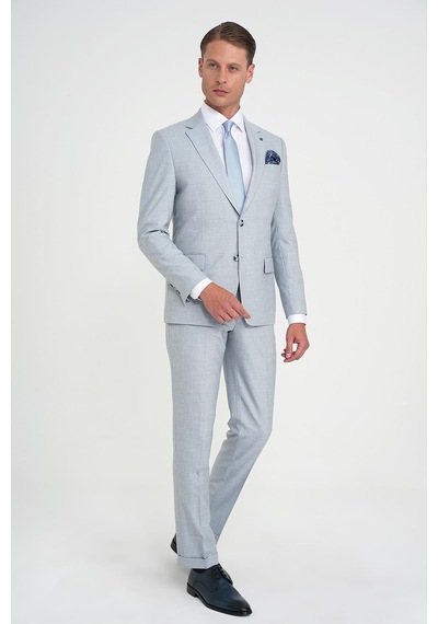 Efor Slim Fit Çift Yırtmaç Esnek Yün Mavi Takım Elbise Tk 918 Mavi