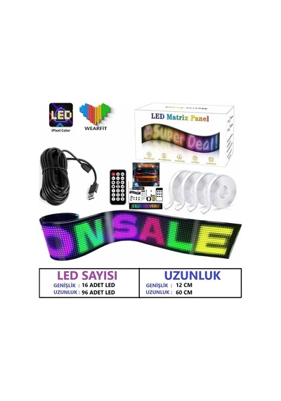 Wearfitpro Matrix Led Panel Cama Yapışan Telefon Kontrollü Otomobil Led,tırcı Kamyon Led Uznluk60cm-geniş12cm