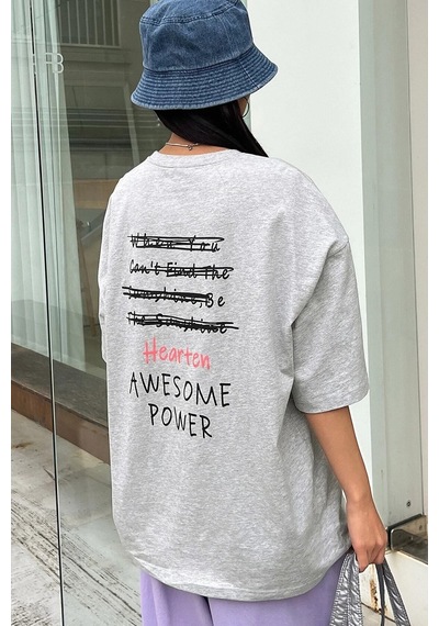 Startmore Kadın Beyaz Cosinessoversize T-shirt Gri
