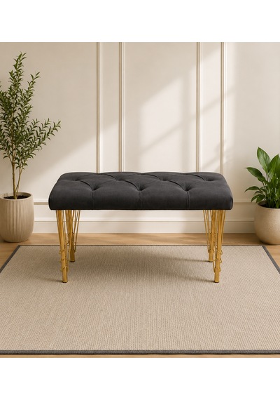 90cm Yeni Nesil Metal Gold Ayaklı Çok Amaçlı Puf Bench Antrasit