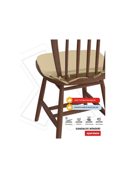 Sandalye Minderi Oval 42x42x5 Cm Fermuarlı Yıkanabilir Kılıf, Bağcıklı Kaymaz, Leke Tutmaz Oturma Minderi Bej Diğer