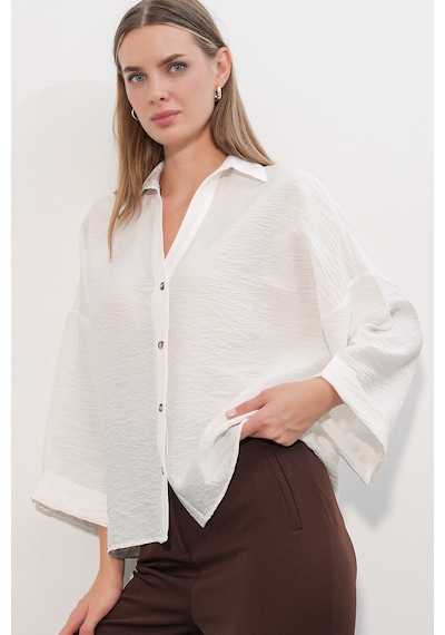 Bigdart Kadın Geniş Kol Oversize Gömlek 20401 - Beyaz