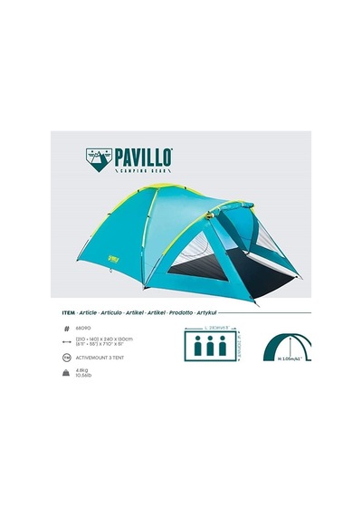 Bestway Pavillo Activemount 3 Kişilik Kamp Çadırı 210 x240 Yeşil