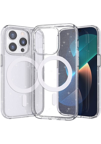 Apple Uyumlu iPhone 14 Pro İle Kılıf Magsafe Şarj Özellikli Parlayan Simli Saydam Renkli Kapak