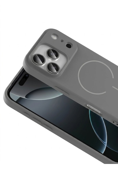 Apple iPhone Uyumlu 17 Pro Max Magsafe Özellikli İçi Kadife Yumuşak Aqua Silikon Kılıf Gri