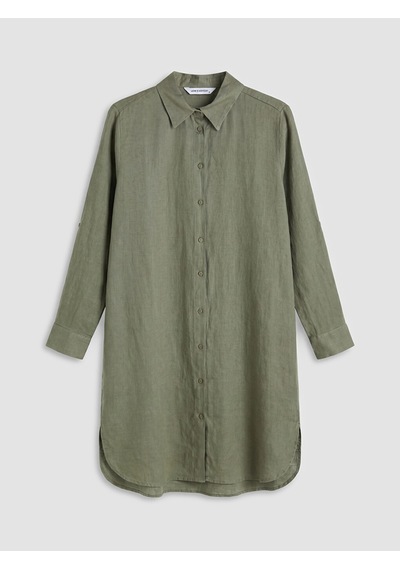 Lcw Everyday Yeşil Oversize %100 Keten Kadın Gömlek Tunik