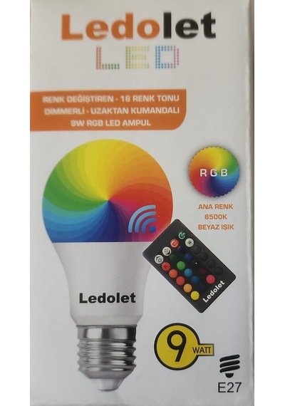 Ledolet Rgb Led Ampul 9 W E27 Duy Dımmerlı Uzaktan Kumandalı Diğer