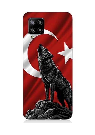 Samsung Galaxy A42 5g Uyumlu Bayrak Önünde Uluyan Kurt Desenli Silikon Kılıf Çok Renkli