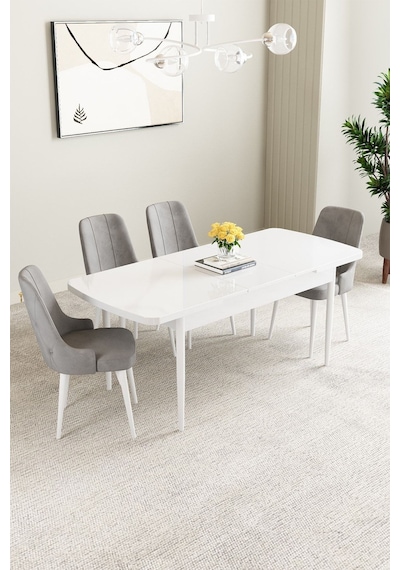 Clara Beyaz 80x132 Açılabilir Mdf Masa Yemek Odası Takımı,mutfak Takımı 4 Adet Sandalye Gri Clara Beyaz 80x132 Açılabilir Mdf Masa Yemek Odası Takımı,mutfak Takımı 4 Adet Sandalye Gri