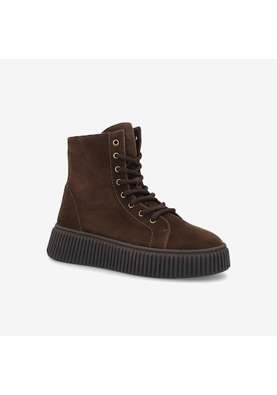 Cacao Dark Brown Bot Kadın 40c6 Frau Waxy Laced Bootıe Wıth Platform Acı Kahverengi
