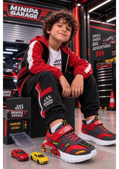 Minipa Garaj Tabanlı, Çift Metal Arabalı, Ortopedik Çocuk Spor Ayakkabı Kırmızı