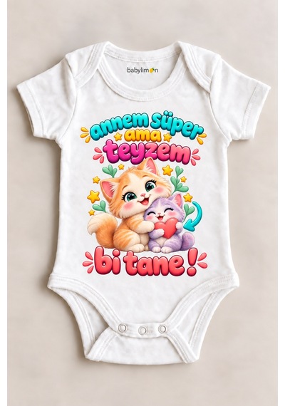 Babylimon Annem Süper Ama Teyzem Bi Tane Beyaz Kısa Kollu Çıtçıtlı Bebek Zıbını Beyaz - 930083966 Beyaz