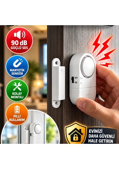 Manyetik Sensörlü Kapı Ve Pencere Alarmı 90 Db Güçlü Sesli Güvenlik Sistemi