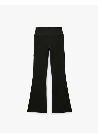 Koton Cepli Yüksek Bel Slim Fit İspanyol Paça Spor Tayt Siyah 7wak40185nk