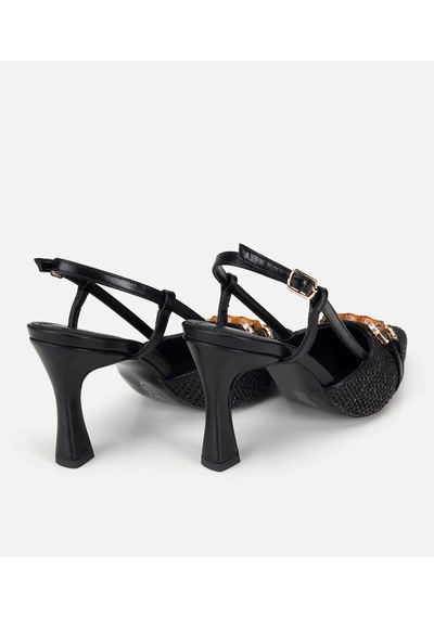 Hotiç Kadın Siyah Hasır Detaylı Tokalı Kısa Topuklu Stiletto 01ayh320810a100 01ayh320810a100