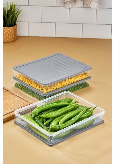 Multi Box 3 Lü Set Saklama Kabı Seti - Dondurucu & Mikrodalga Uyumlu Gri