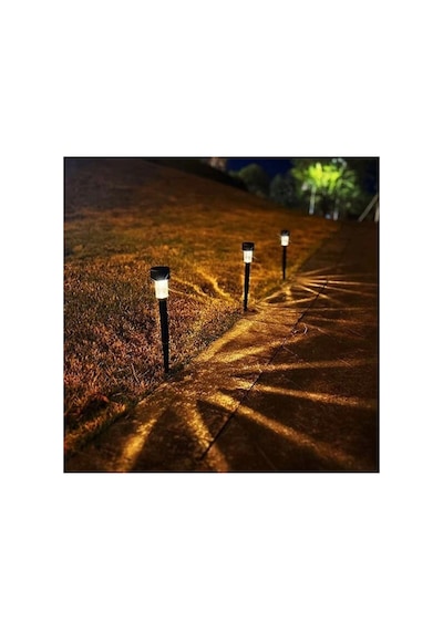 10 Lu Set Güneş Enerjili Led Bahçe Aydınlatması, Gün Işığı Renk, Siyah Gövde, Toprak Çakmalı