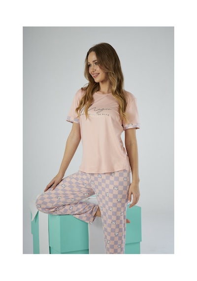 Estiva Kadın Kareli Alt Desenli Kısa Kollu Soft Pijama Takımı SOMON