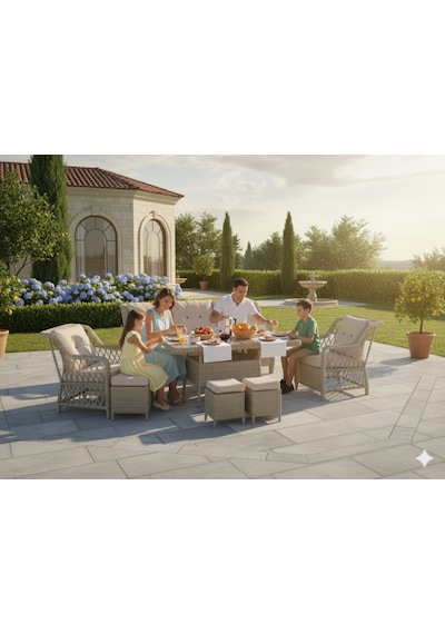 3+1+1 Bahçe Ve Balkon Takımı Masali Krem/cappuccino Krem