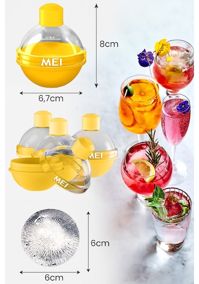 Silikon Küre Buz Topu Kalıbı - Büyük Yuvarlak Buz Topları Için Dondurucu Ve Sunum Kabı,6x6cm Top Buz Sarı