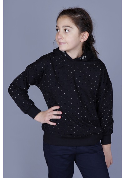 Toontoy Kız Çocuk Taş İşlemeli Sweatshirt Siyah