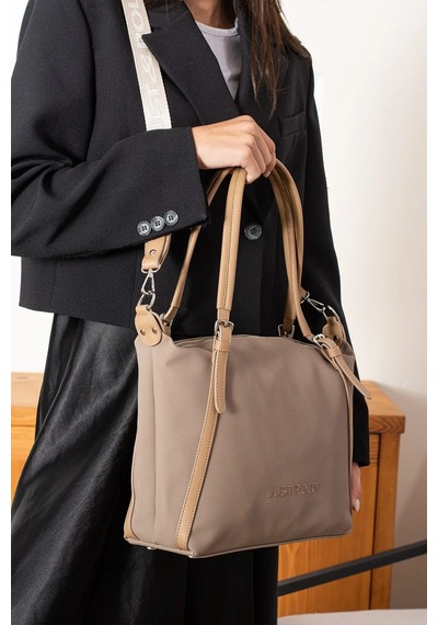 Just Polo Kadın Kum Taba Büyük Boy Lakost Kumaş El Ve Omuz Çantası P346037mh Kum - Taba
