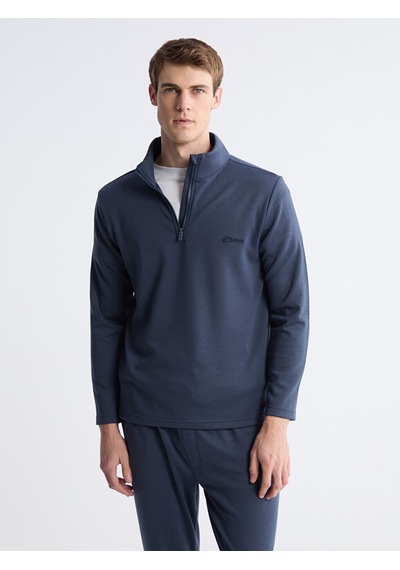 LC Waikiki Lc Waıkıkı İndigo Dik Yaka Uzun Kollu Polar Erkek Pijama Üst
