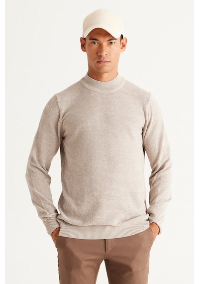 AC&Co / Altınyıldız Classics Erkek Bej Melanj Recycle Standart Fit Normal Kesim Yarım Balıkçı Yaka Pamuklu Jakarlı Triko Kazak Bej Melanj AC&Co / Altınyıldız Classics Erkek Bej Melanj Recycle Standart Fit Normal Kesim Yarım Balıkçı Yaka Pamuklu Jakarlı Triko Kazak Bej Melanj