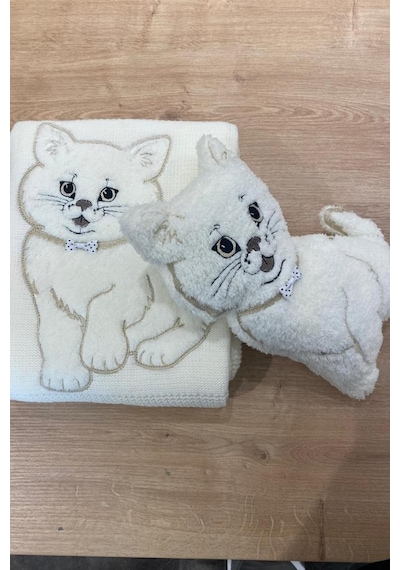 Oyuncak Hediyeli Bebek Triko Battaniye 90x90 Cm Krem Krem
