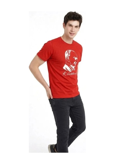 Yake Store Erkek Atatürk Baskılı Tişört Kısa Kollu Bisiklet Yaka T-shirt - Kırmızı - Kırmızı Yake Store Erkek Atatürk Baskılı Tişört Kısa Kollu Bisiklet Yaka T-shirt - Kırmızı - Kırmızı